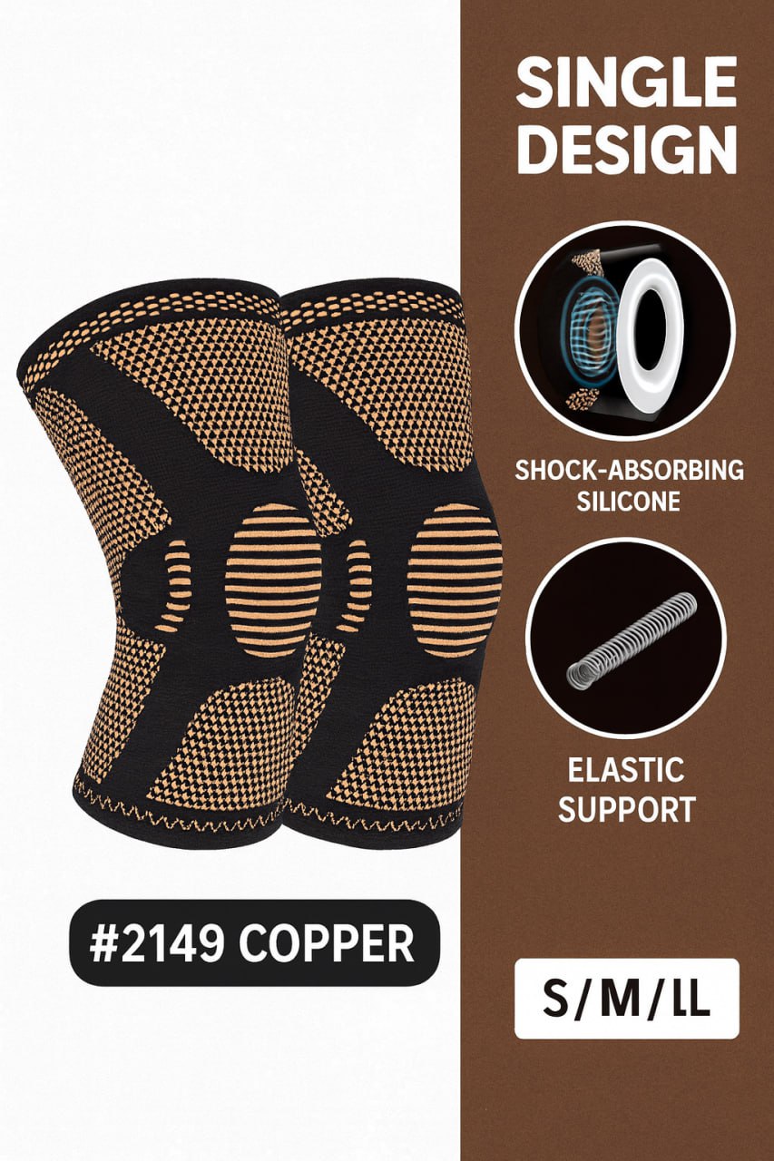 Copper-Spandex Fiber Silicone Knee Support
