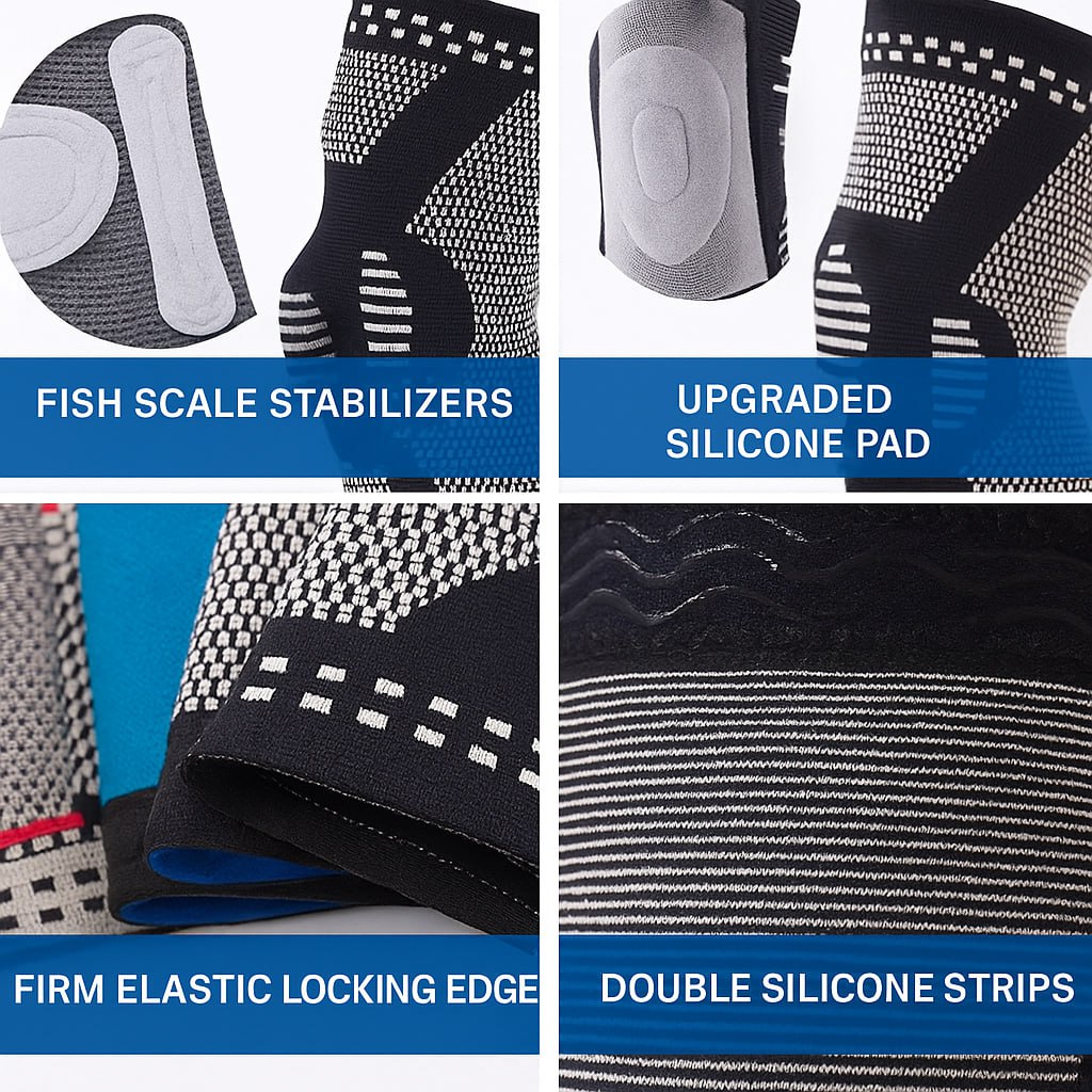 Copper-Spandex Fiber Silicone Knee Support
